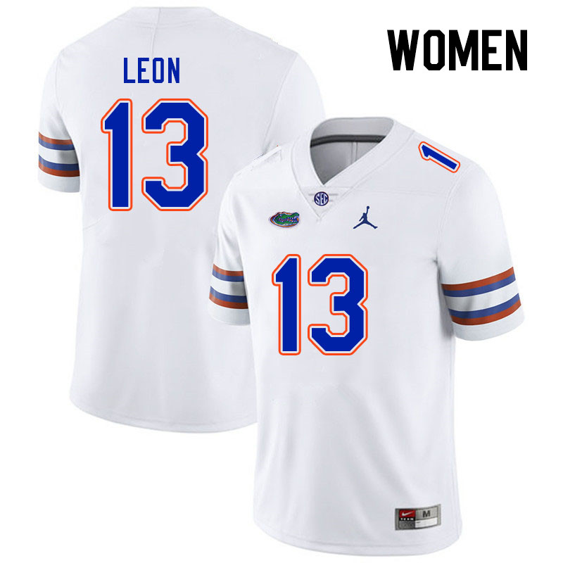 Women #13 Micah Leon Florida Gators College Football Jerseys Stitched-White - Click Image to Close